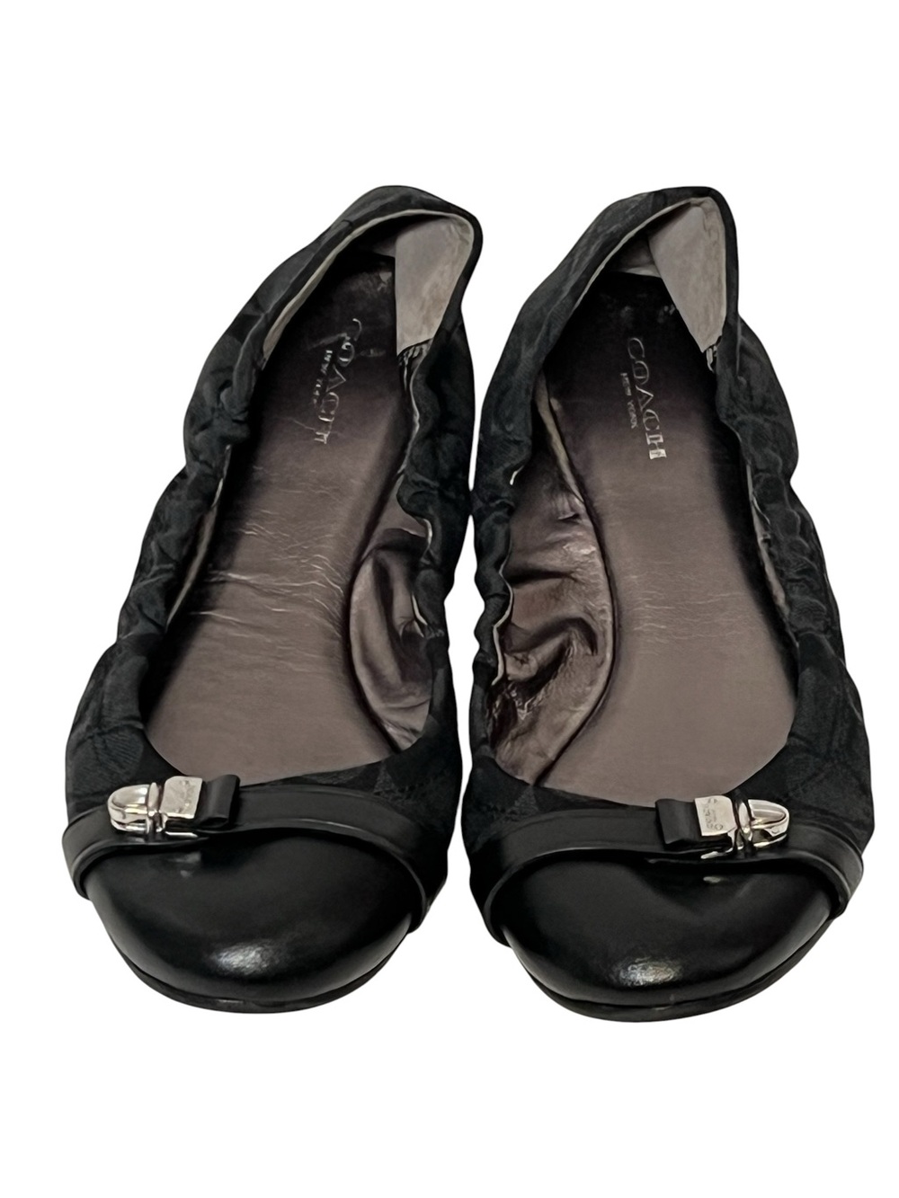 Coach Delphine Buckle Signature C Jacquard Leather Ballet Flats size 8.5